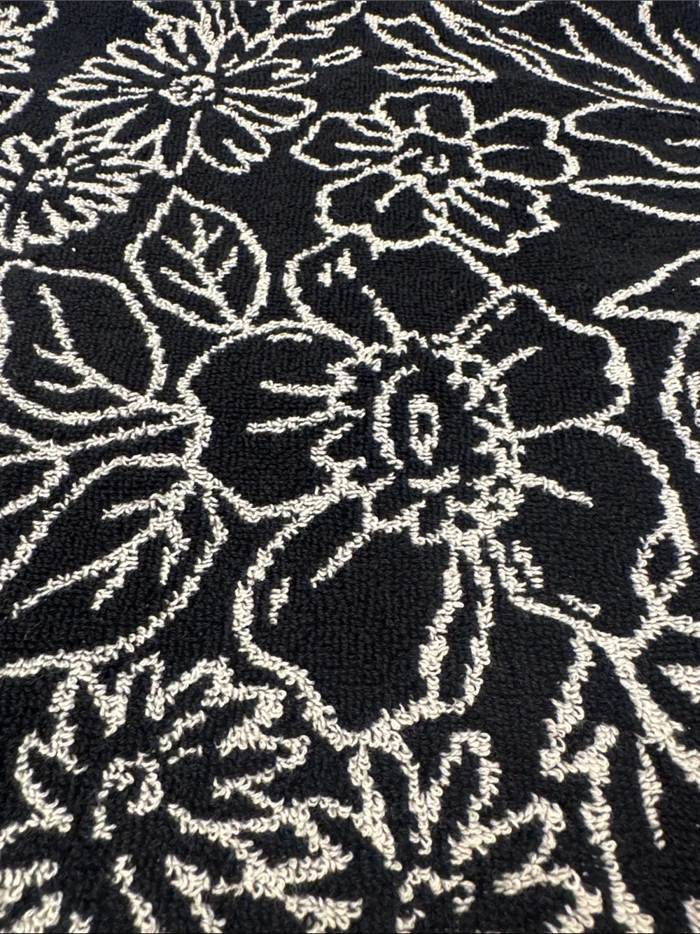 💥6pc RACHEL ZOE  Black and Ecru Floral Pattern Reversible Bath Towel Set